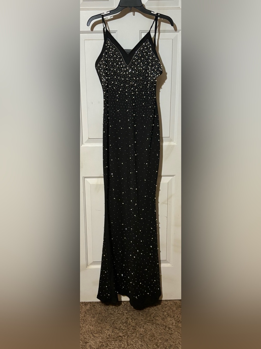 Black Crystal-Embellished Maxi Slip Dress